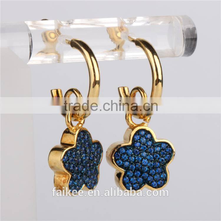 wholesale fashion lady's Jewelry 925 sterling silver earring Gold plated wax micro pave setting earring
