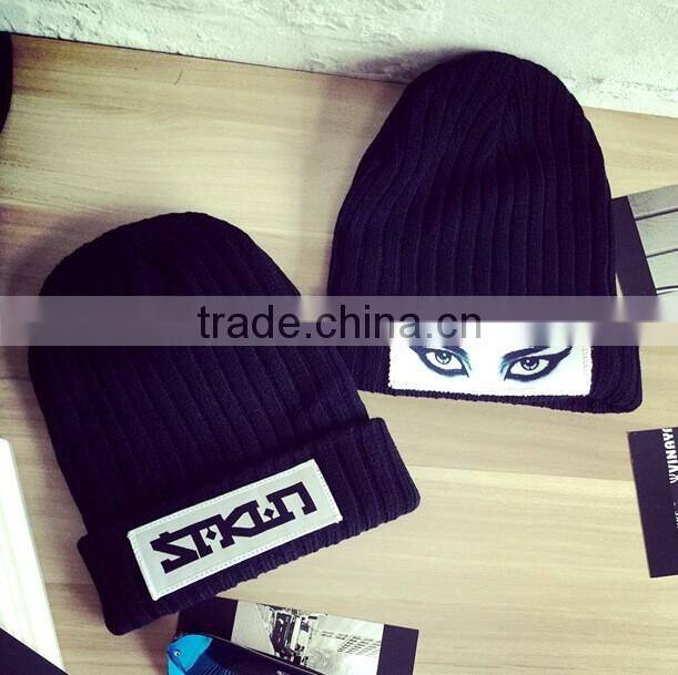 2016 Newest Cool Punk Rock Eye Pattern Rolled Brim Man Women Beanie Hats