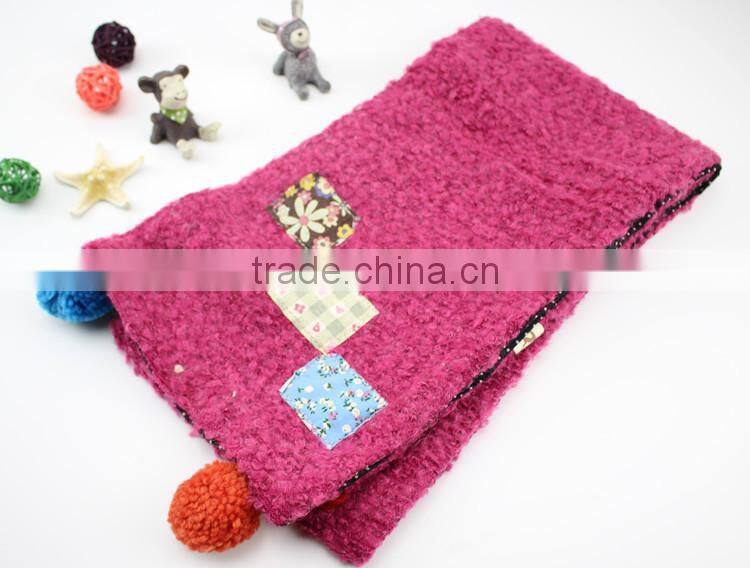Fashion Cute Small Square Cloth Sewed Two-layer Pom Pom Style Boys Girls Baby Winter Scarf