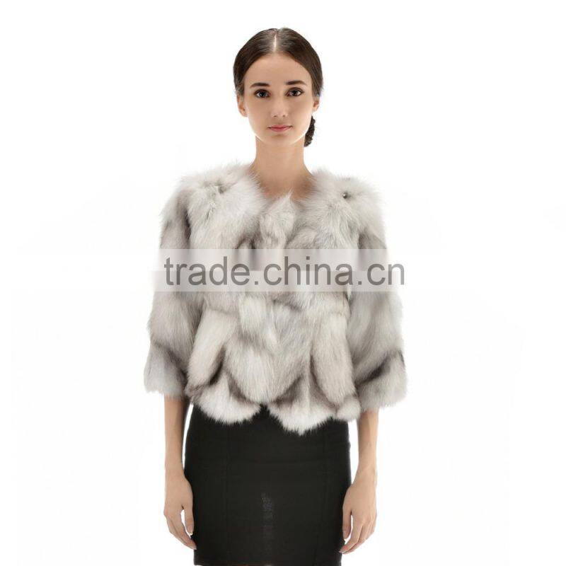 Hot Sell Short style Lady Winter charming Clothing Natural Fox Foot Fur Coat