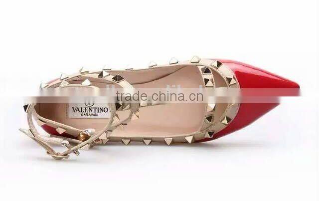 Pointed Toe Lamb Leather Ballet Flats Watercolor Flat Shoes Nice Plating Rivets 5mm heel