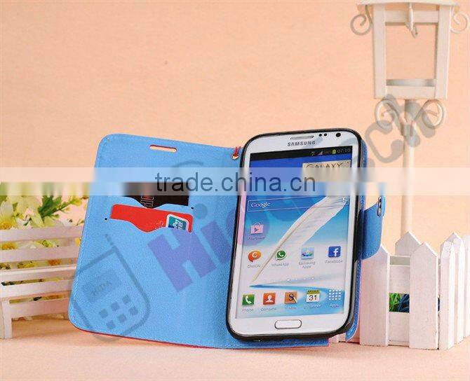 Wallet Leather Cover Case for Samsung Galaxy Note2 N7100, With Rope and Button Design,Stitch Leather Case