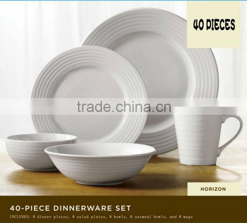 whosale 40pcs embossed fine porcelain dinner set