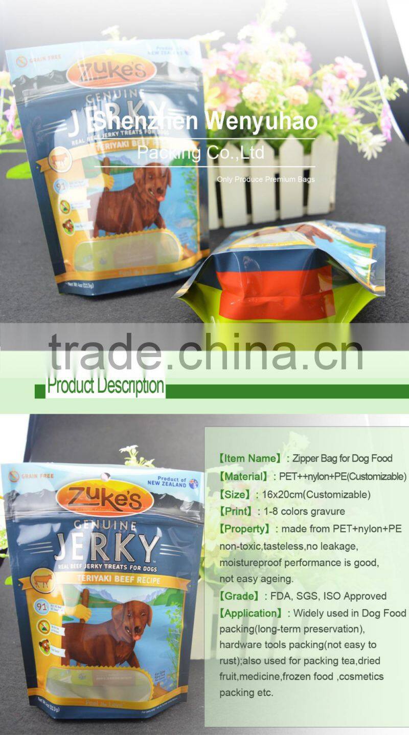 OEM custom made High quality stand up pet food bag with zipper top and clear window