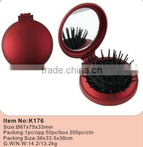 Popular round plastic foldable comb with mirror