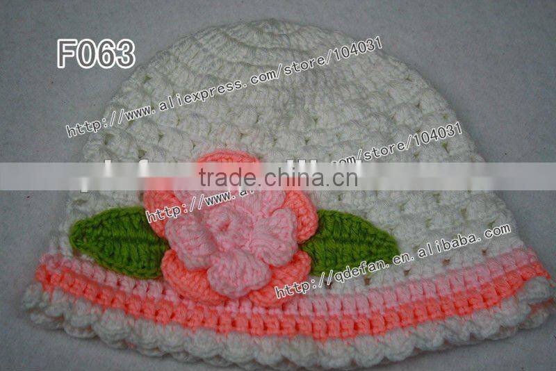 Wholesale 100% cotton baby crochet beanie hat flower, knitting patterns for beanie hats ,girls fashion hats