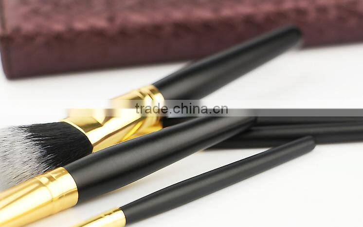 essential 5 pcs synthetic hair makeup brush set leather case