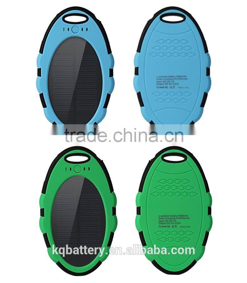 solar mobile charger, 5000 mah portable dual usb waterproof power bank