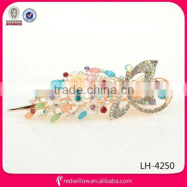 2014 New fashion crystal stones butterfly hair snap barrette clips