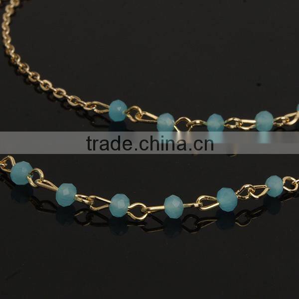 blue crystal beads simple sexy gold plated necklace