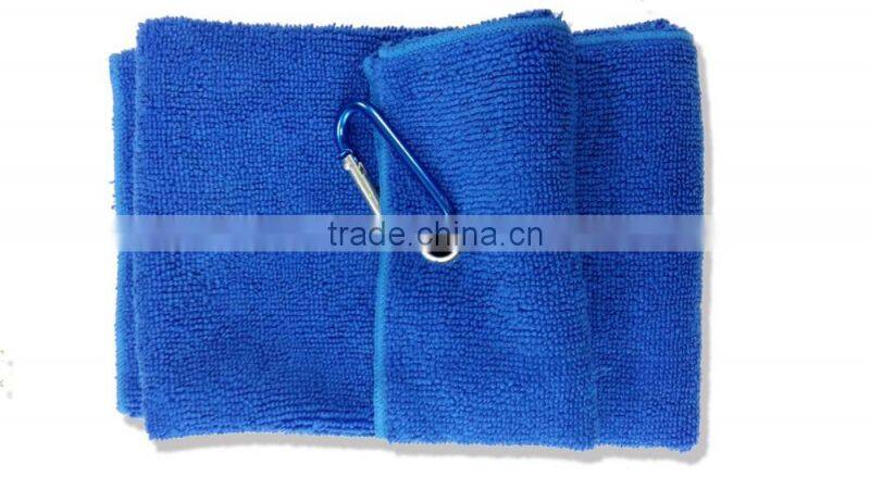 Ultra Absorbent and Fast Drying Tri-Fold Microfiber Golf Towel with Grommet and Clip