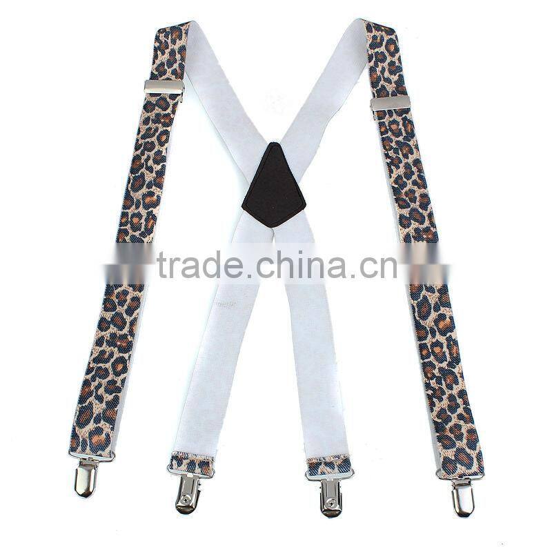 High quality girls pants jeans suspenders leopard printed X shape suspenders
