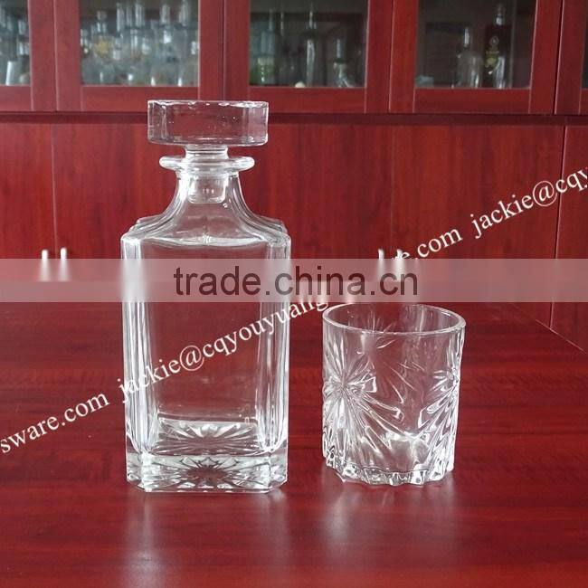 750ml square whisky clear glass decanter with polished glass lid