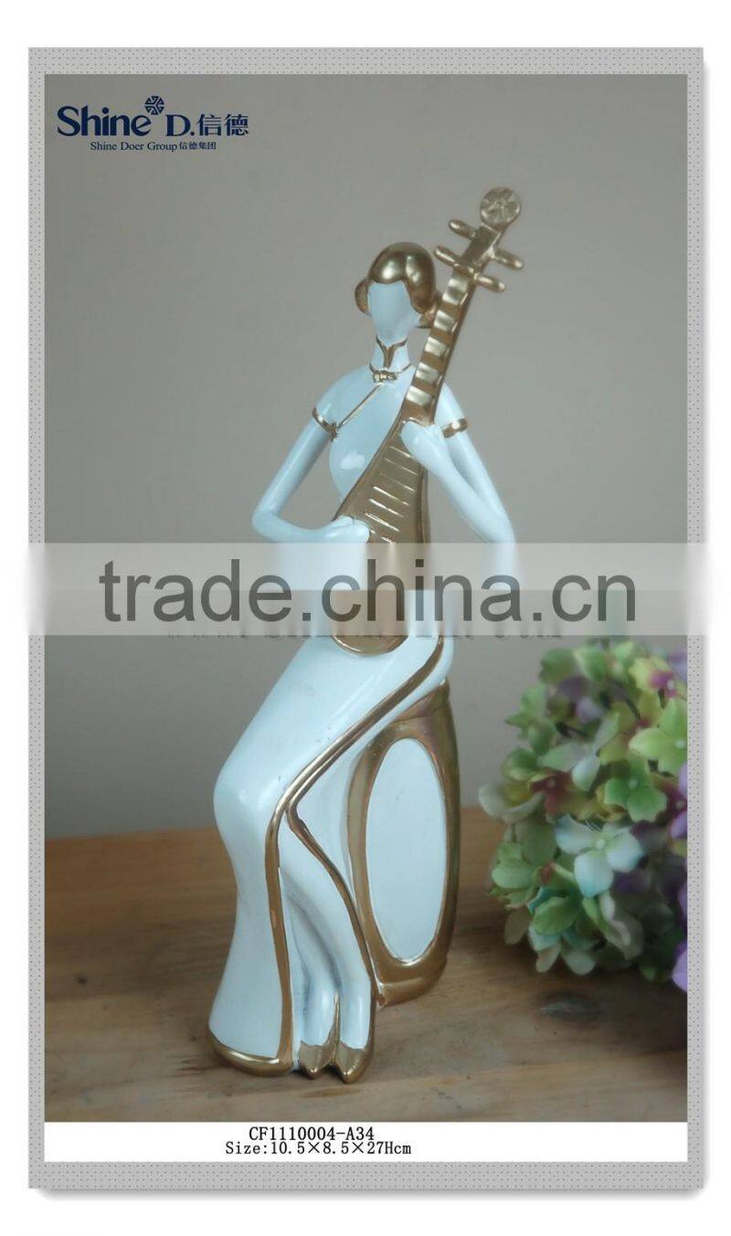 Interesting Art Collectible Chinese lady Playing 3 stringed Figurine