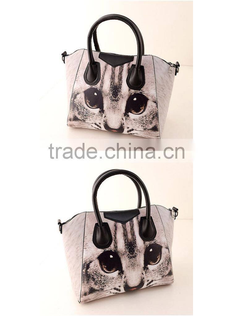 2015 new handbag shoulder bag Messenger bag Korean style PU fashion ladies bag printing cat eyes handbag free shipping