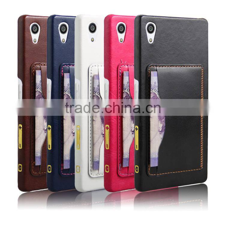 New arrival PC+PU Leather credit card holder case leather case for sony xperia z5 premium wholesale