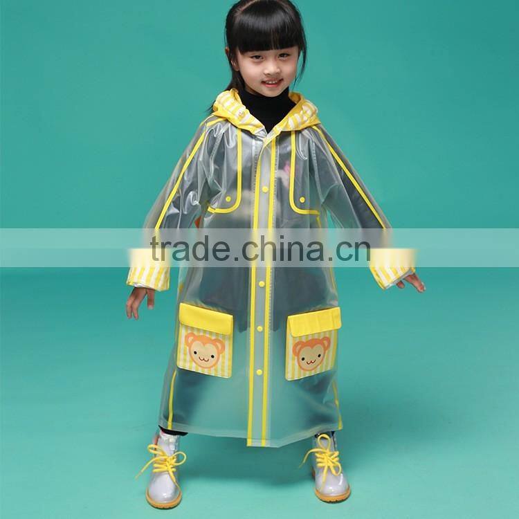 2016 promotional wholesale high quality lovely hooded pvc raincoats for boys