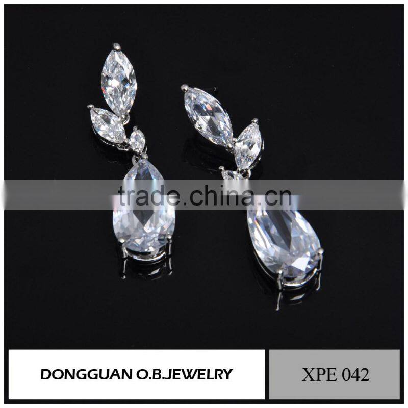 18k Gold Plated Austrian Crystal Dangle Double Pearl Earrings