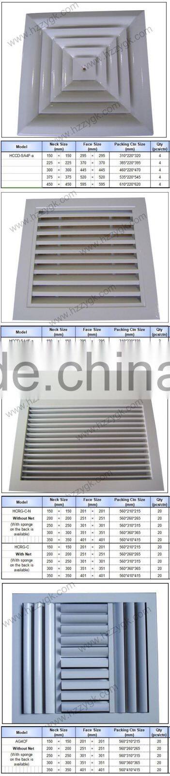 Good quality aluminum square grille air diffuser with damper