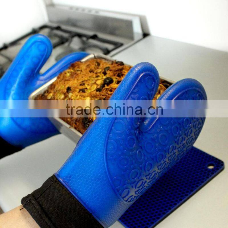 Blue Color Silicone Long Glove With Cotton For Cooking