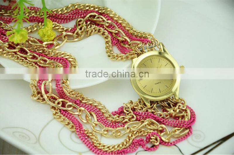 fashion Geneva wrist women metal long chain geneva lady watch