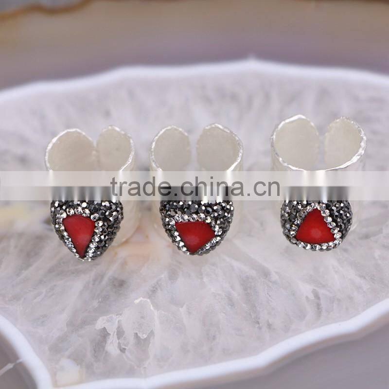 Nature Labradorite / Freshewater Pearl / Red Coral / Turquoise Gemstone Druzy Ring Wholesale