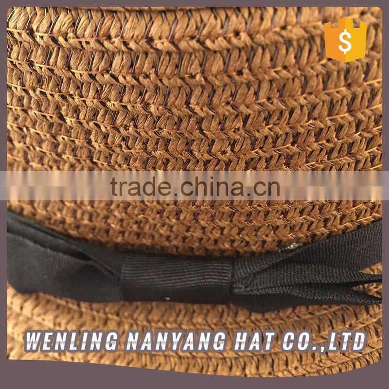 Adult Boater Caps Straw Hats Bowknot Brim Dome Straw Summer Sun Hat Bowler Beach Cap