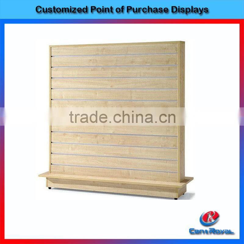 Wholesale wooden 2 sided slatwall unit display for hanging shoes