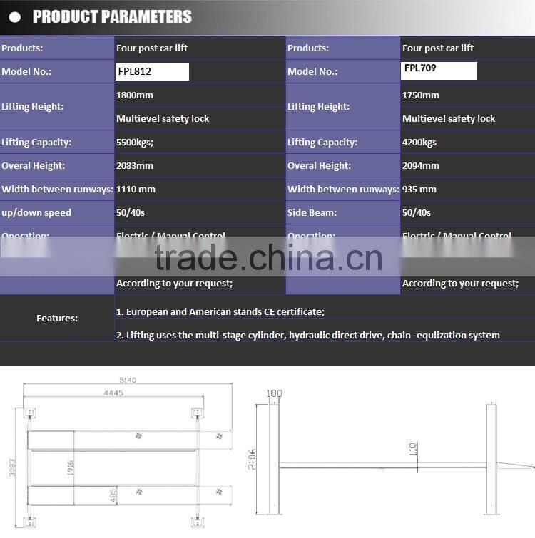 6Ton Four post car lift with rolling jack