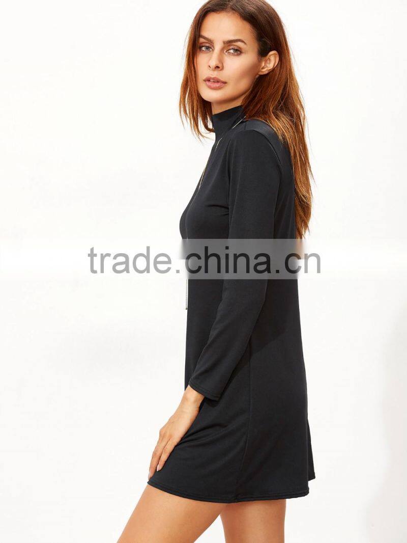 High Neck T-shirt Black Dress Long Sleeves