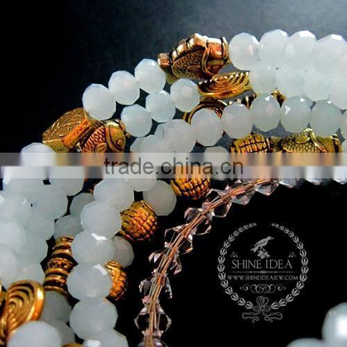 vintage antiqued gold ocean fish ice blue glass beads 6 layers fashion wiring bangle bracelet jewelry 6490045