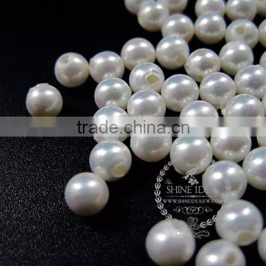 4mm half drilled white round artificial imitation mother of pearl shell pearl beads for earrings studs DIY supplies 3020070