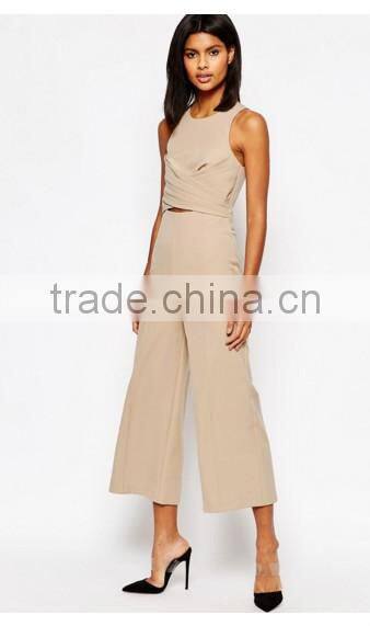 China women clothes Factory manufacturer Beige Wrap waist designer Jumpsuit for lady