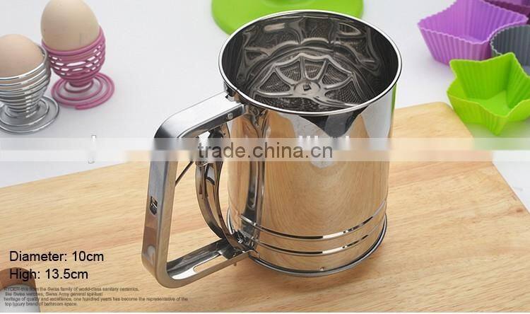 Newest Stainless Steel Mesh Flour Sifter Mechanical Baking Icing Sugar Shaker Sieve Tool Cup Shape