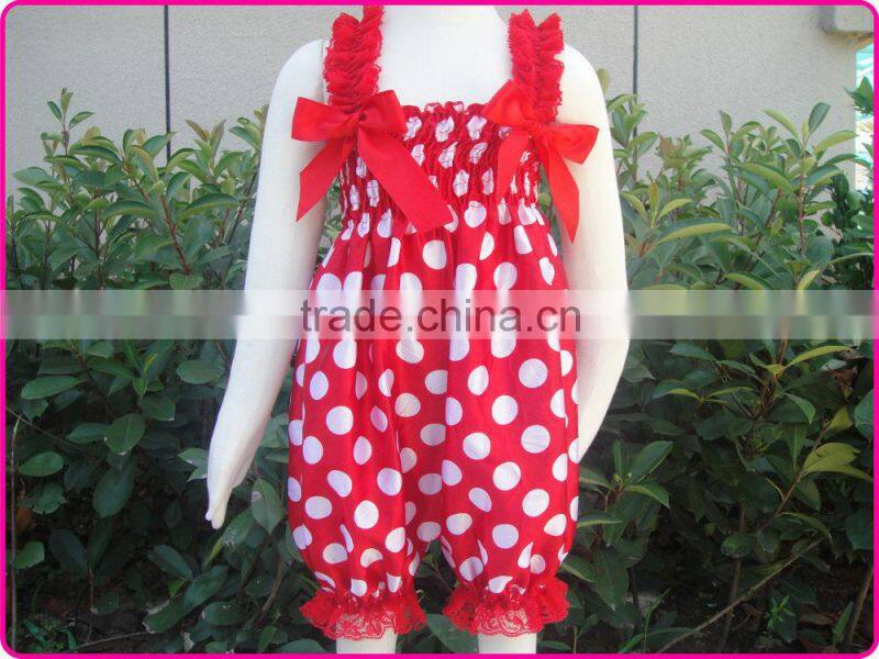 Baby Wholesale Satin Petti Bubble Knickers Princess Romper Red With White Polka Dots Satin Romper Kids Petti Romper