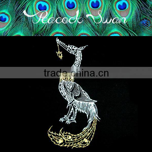 Peacock Swan THAILAND ART T-SHIRT PAINTED FABRIC acrylic glitter PAINTING BY HAND RARE PRODUCTS