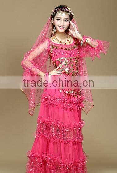 Professional Long Pleated Sexy Egyptian Style Belly Dance Costume for girls