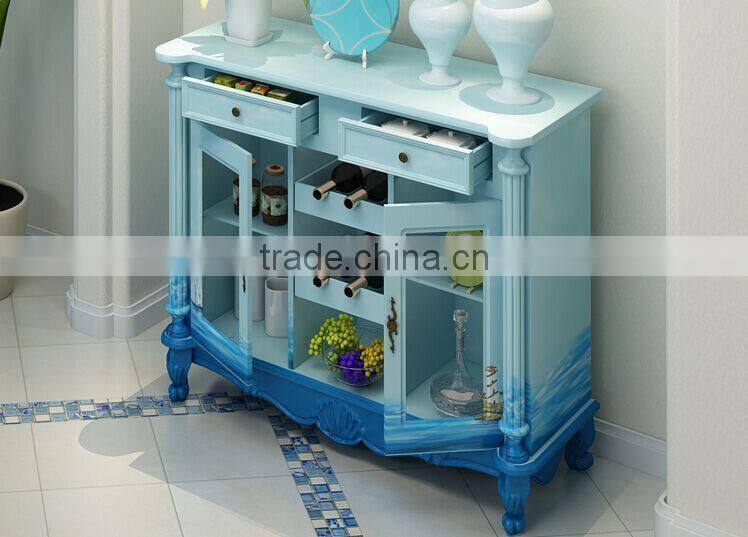 Mediterranean Style Sideboard, Sailing Boat Handpainting Dining Room Cupboard, Wooden Double Door Kitchen Cabinet (BF01-X1150)