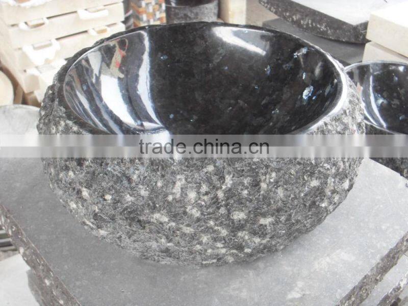 Blue pearl granite stone bathroom sink with natural outside