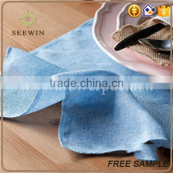 burlap table runne of wedding with sewed edge