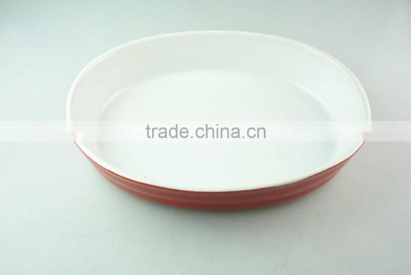 red ceramic bake plate, durable oval shaped ceramic bakeware in stock