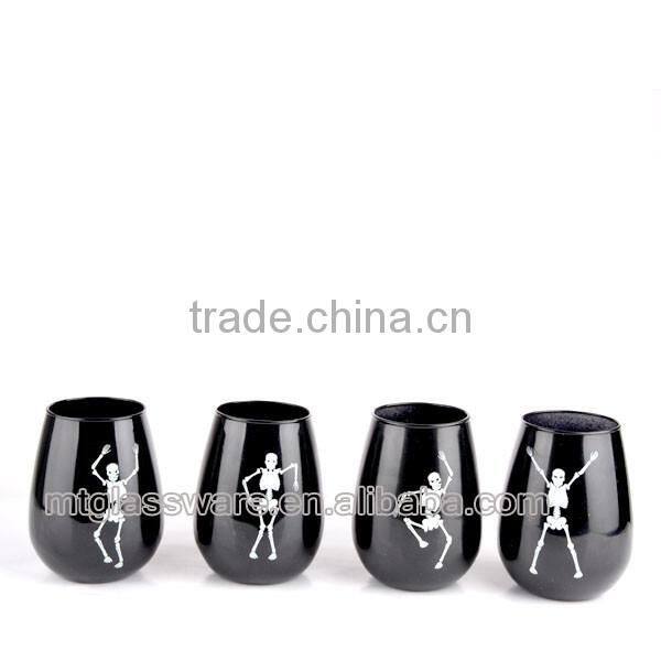 Set 4 Hallowmas Dancing Skull black stemlesss wine glass