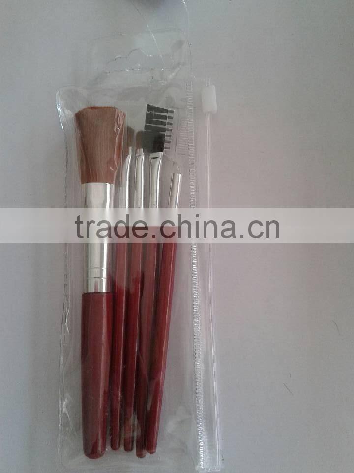 Wholesale wooden Makeup Brushes 5pcs Cheap Make Up Kits with pvc bag
