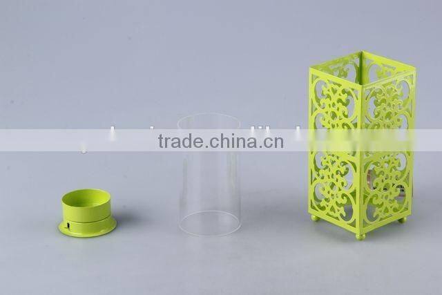 Home Decoration Candlestick/hollow out Design Iron+Glass Candle Holder