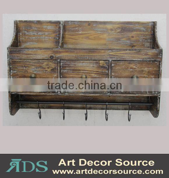 Antique metal frame console table with 4 wood drawers and shelf