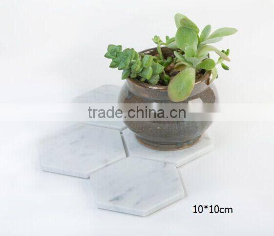 Hexagon shape White Carrara Marble Stone Coasters with Cork Backing