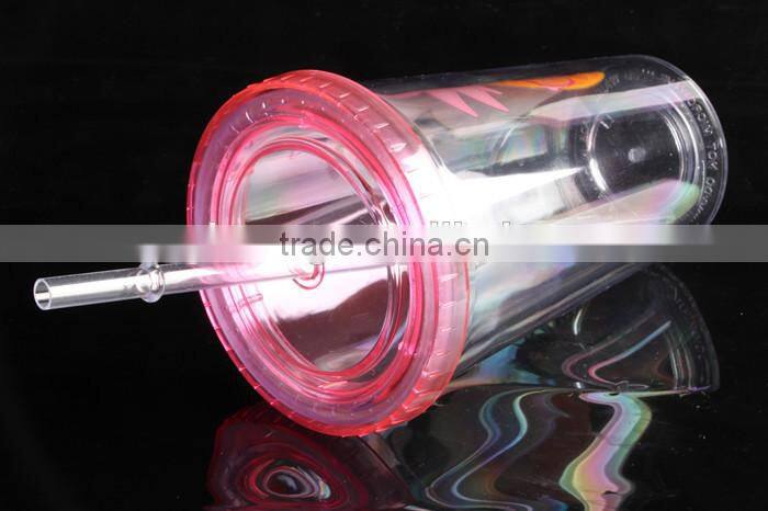 Single Wall Plastic Tumbler Clear Plastic Cup with Lid and Straw