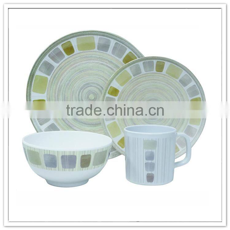 Cream green block design food safety budget price melamine family dinnerware