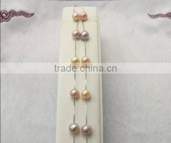 Fashion natural colorful Freshwater Pearl necklace with silver clasp