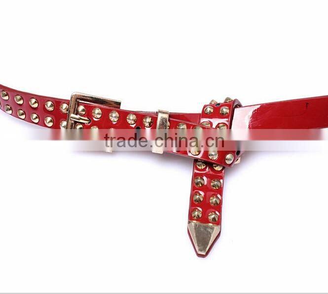 Wholesale double layer rivets decorated square pattern buckle sex women lady thin PU waist belt